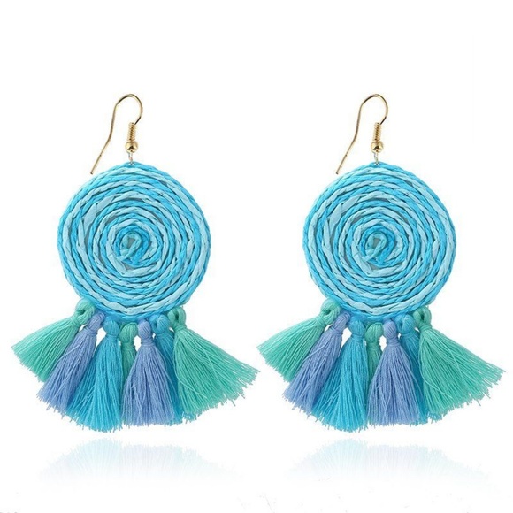 Jewelry - New!  Boho Aqua/Blue/Mint Spiral Fringe Earrings
